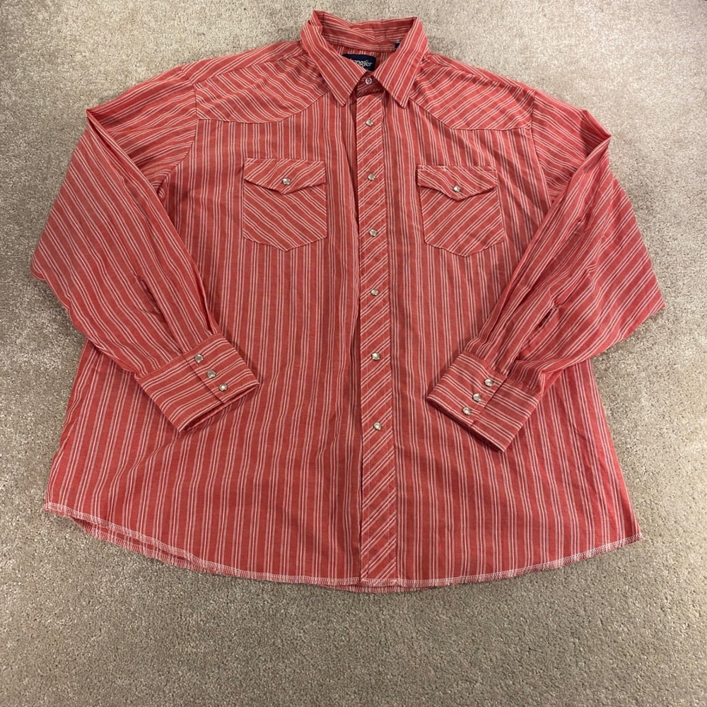 Wrangler Western Shirt Mens XXL Red White Striped Pearl Snap Long Sleeve